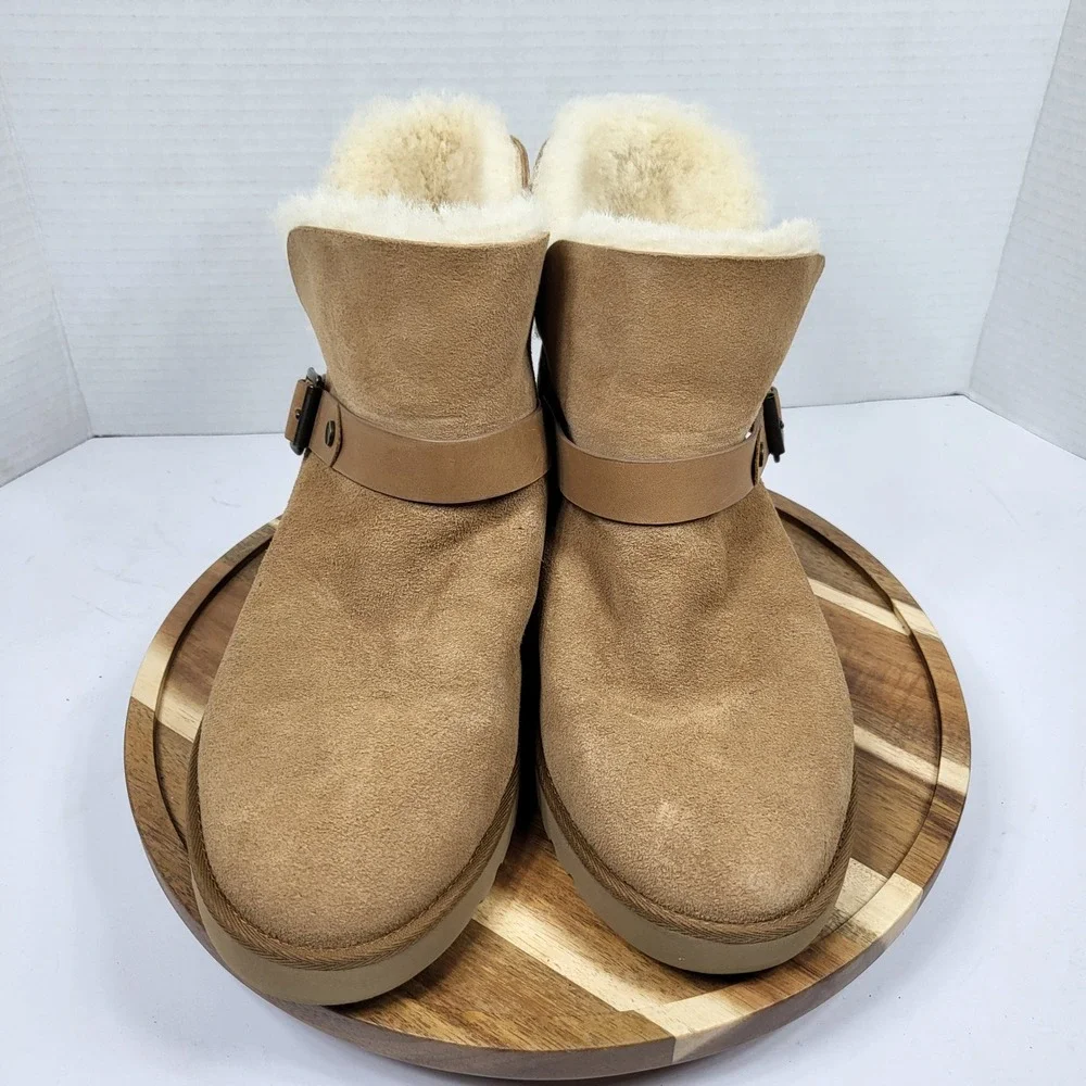 UGG Australia Women's Essential Suede Ankle Boots Buckle Strap Chestnut Size 8.5